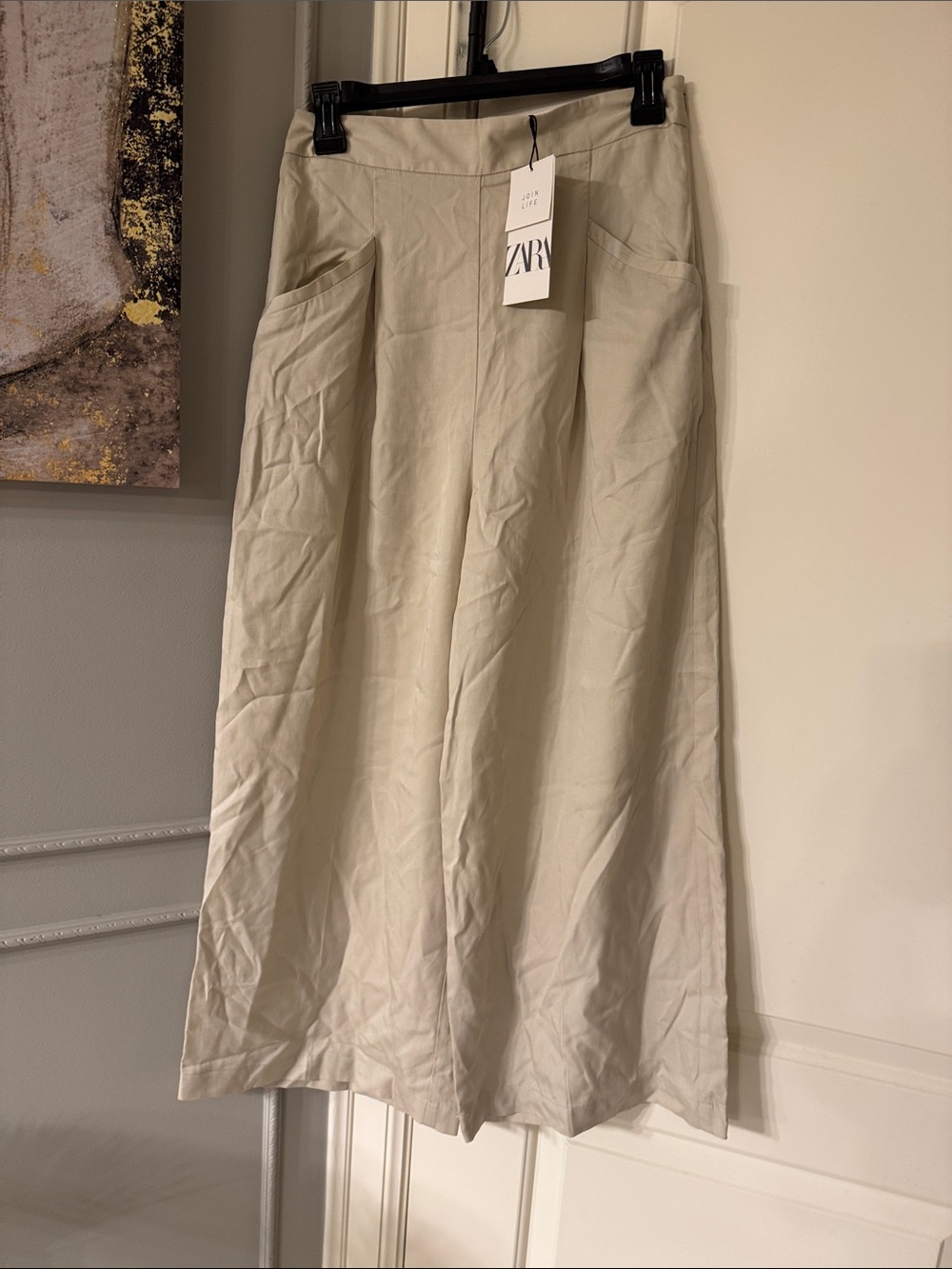 ZARA women Wide-Leg sift Cotton Blend Pants - Cream